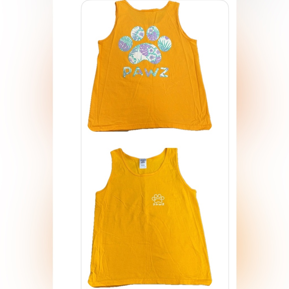 PAWZ Bright Yellow Pet Lovers Tank Top With Tropical Paw Print Design